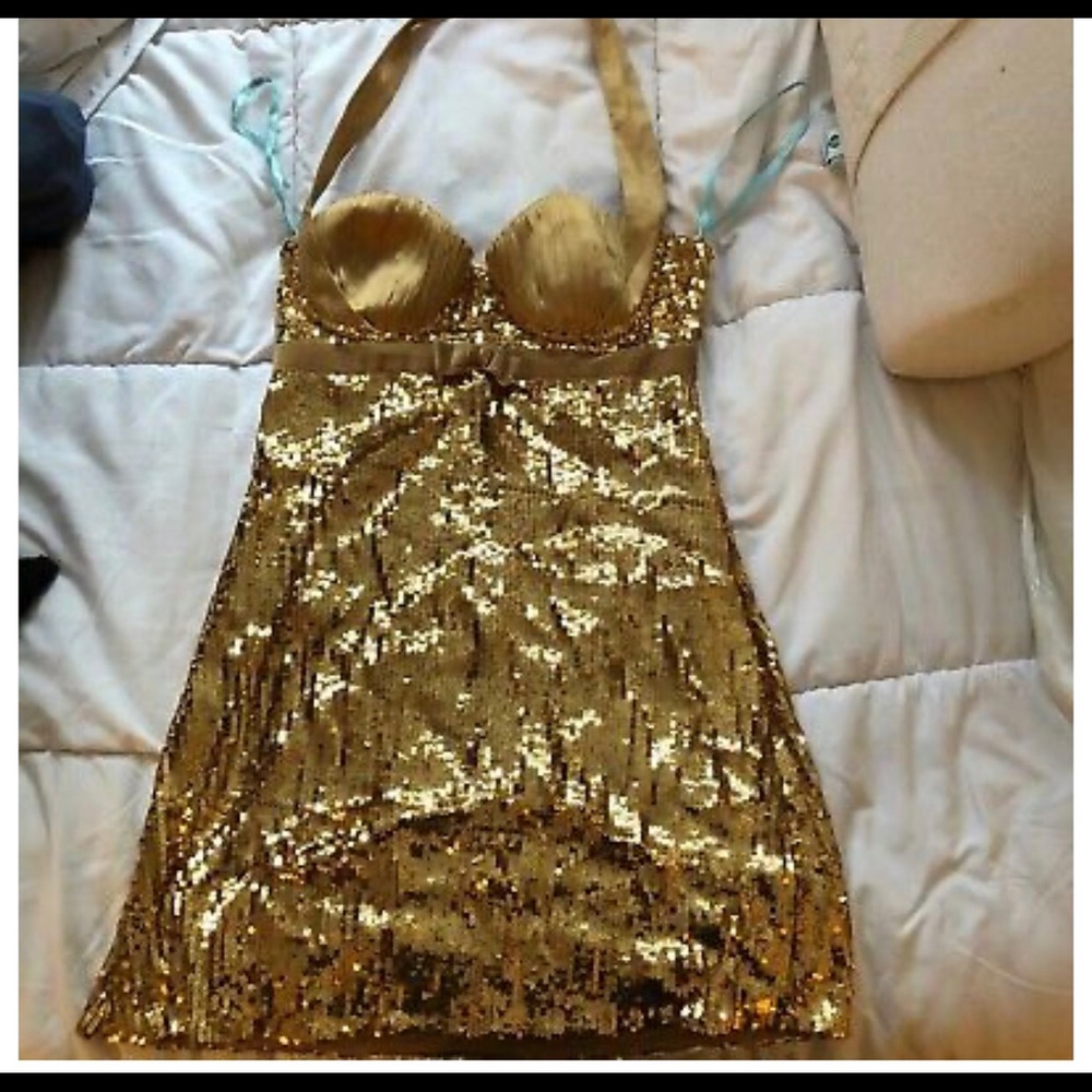 Vintage MARCIANO gold sparkly cocktail dress S/P
